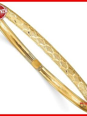 10K Gold Hexagonal Diamond-Cut Flexible Bangle Bracelet 7.5 Inches